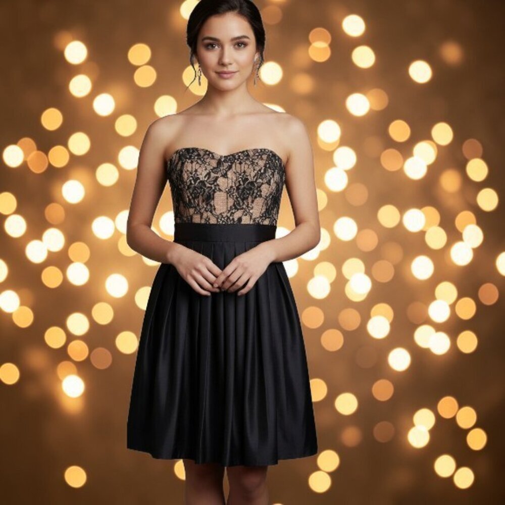 NWT Aidan Mattox Black/Nude Strapless Party Prom Cocktail Dress Size 6